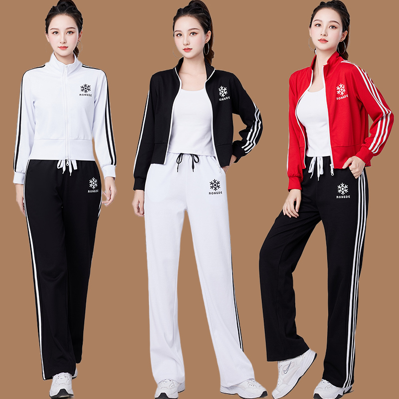 杨丽萍广场舞运动套装春秋季新款网红跳舞跳操开衫外套直筒长裤女 - 图0