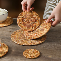 Rattan Heat Insulation Mat Home Burn-Proof Pan Mat Bowl Mat High Temperature Resistant Table Cushion Heat Resistant Plate Mat Cup Mat Teapot