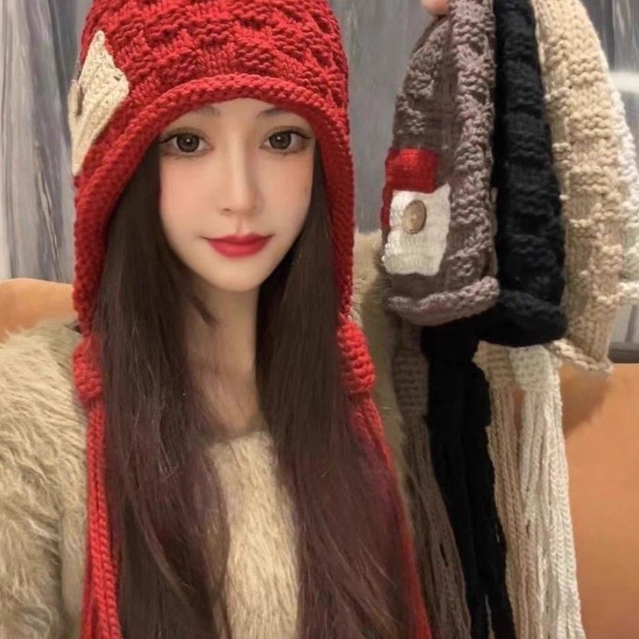 帽子女秋冬季保暖百搭帽2025新款时尚贴布流苏毛线手工辫子针织帽,淘宝优惠券,粉丝福利购,淘宝优惠卷