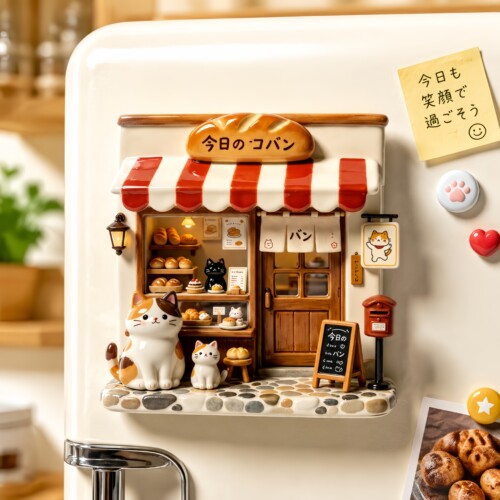 日系治愈猫咪面包店立体冰箱贴微缩小屋磁吸装饰可爱花猫磁贴礼物 - 图0