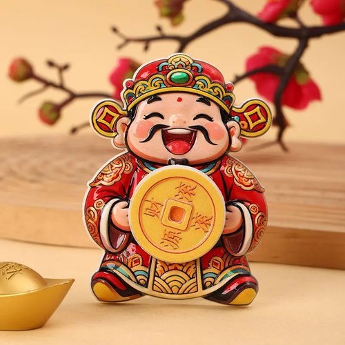 双旋转财神磁吸冰箱贴摇摆财神爷招财纳福冰箱摆饰喜庆装饰贴 - 图0