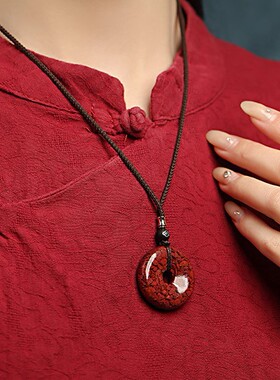 天然朱砂平安扣吊坠护身符