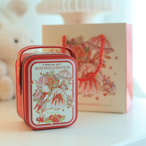 可放烟红色Bunnylulu小兔子手提铁盒喜糖盒子创意糖果结婚礼盒