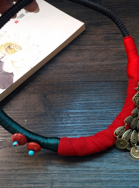 孔雀民族风项圈大红色古典锁骨链