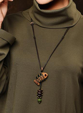 民族风印第安桃兔长款可调毛衣链