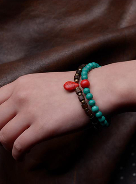 泰国木珠绿松石双层小巧精致手链