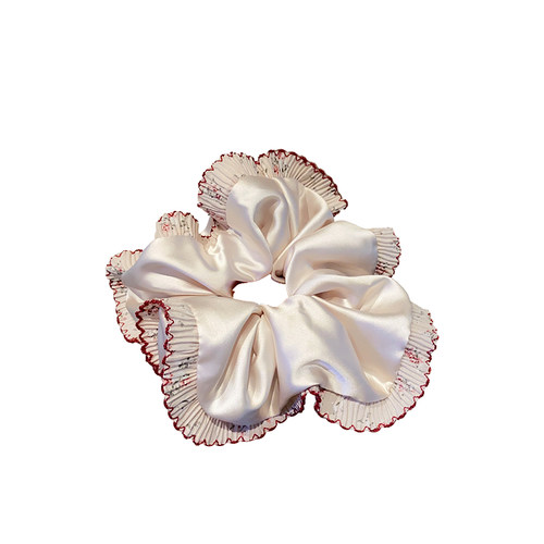 高级感缎面荷叶边加大号大肠发圈女韩系扎头发丸子头皮筋发绳头绳 - 图3