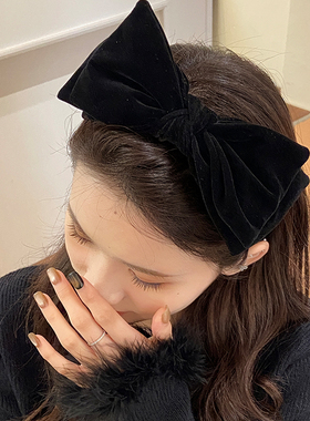 红色丝绒蝴蝶结发箍女韩系气质秋冬新款高颅顶宽边压发头箍发卡