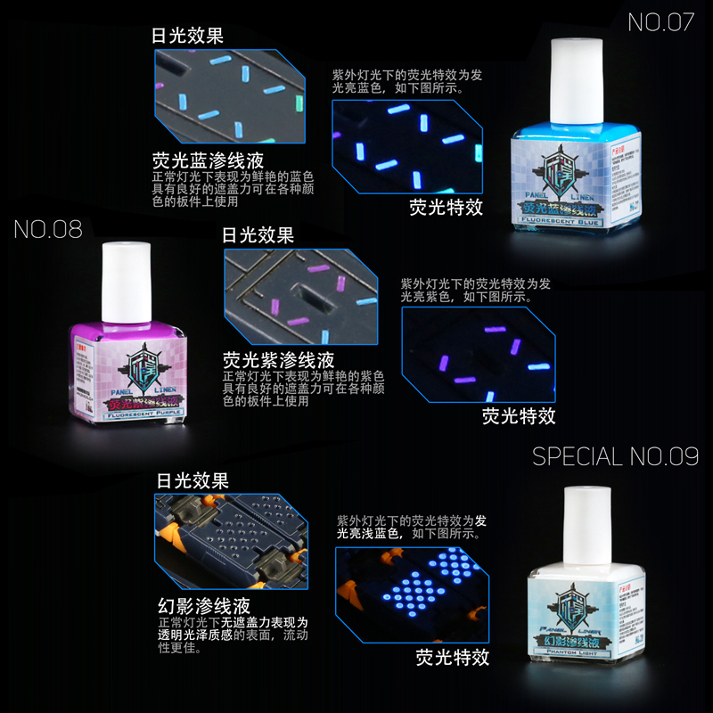 泉微荧光渗线液 高达模型手办军事上色 环保水性荧光色渗线液18ML - 图2