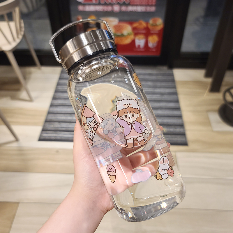 1000ml超大容量玻璃杯透明带茶隔水杯女夏ins风男女便携耐热杯子 - 图1