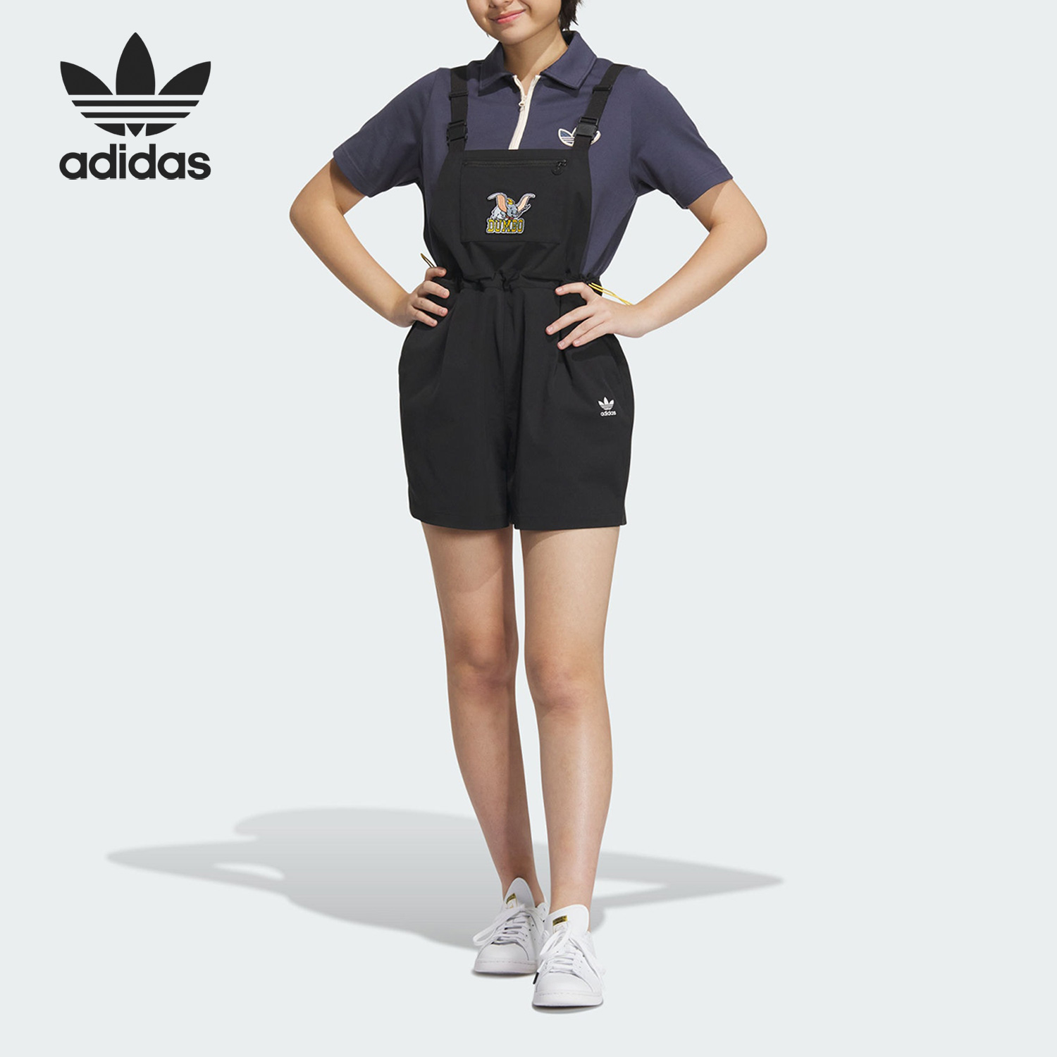 Adidas阿迪达斯三叶草女裤2023夏季新款运动休闲背带短裤IN1040-图0