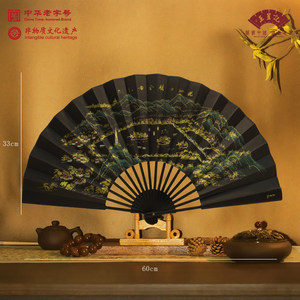 王星记扇子中国风黑色丝绸绢折扇男式古风9寸男士折叠扇杭州礼品