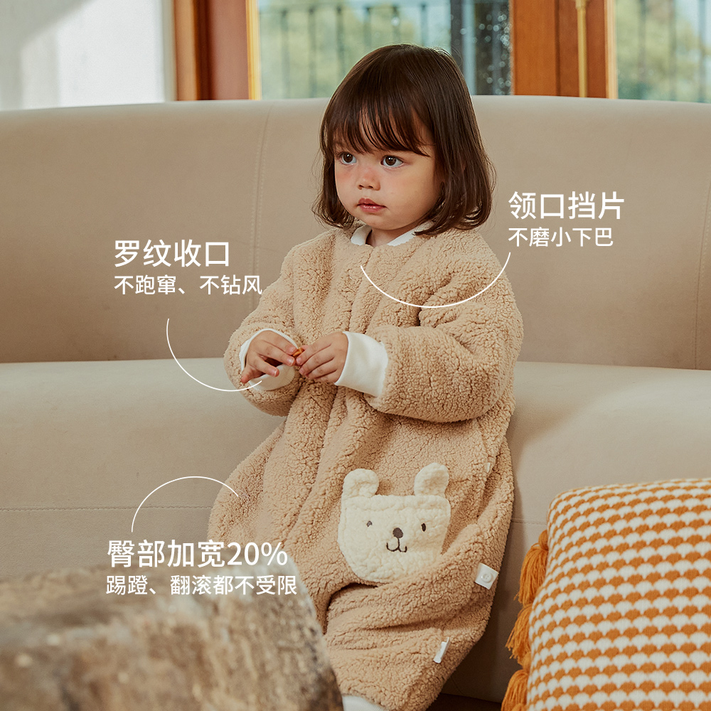wellber旗舰店威尔贝鲁婴儿睡袋秋冬款儿童防踢被男女宝宝新生儿分腿睡袋冬加厚2