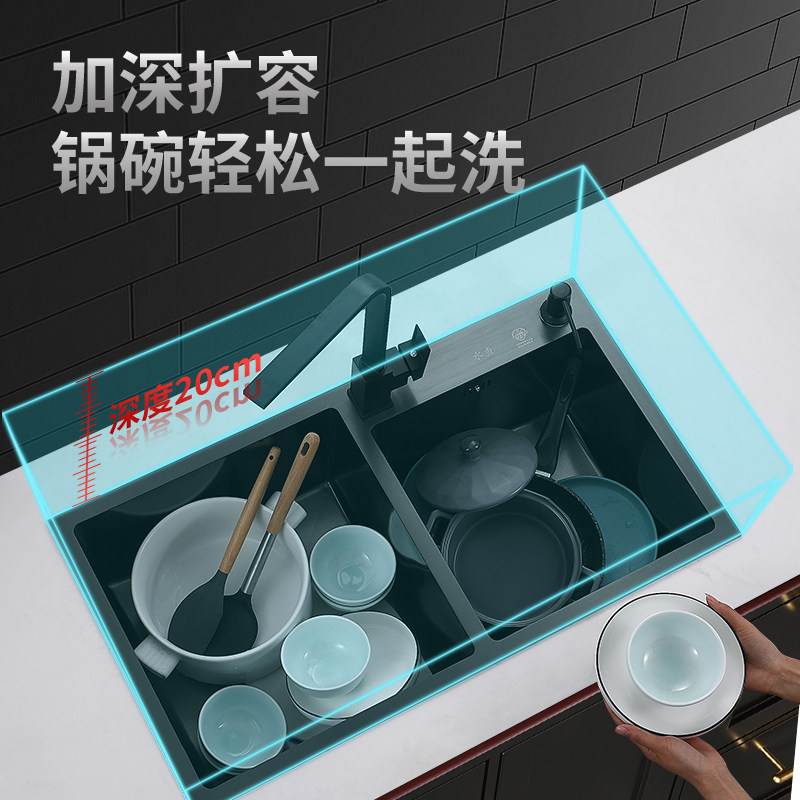 黑色纳米厨房水槽双槽不锈钢手工洗菜盆家用洗碗槽加厚洗菜池台下,淘宝优惠券,粉丝福利购,淘宝优惠卷