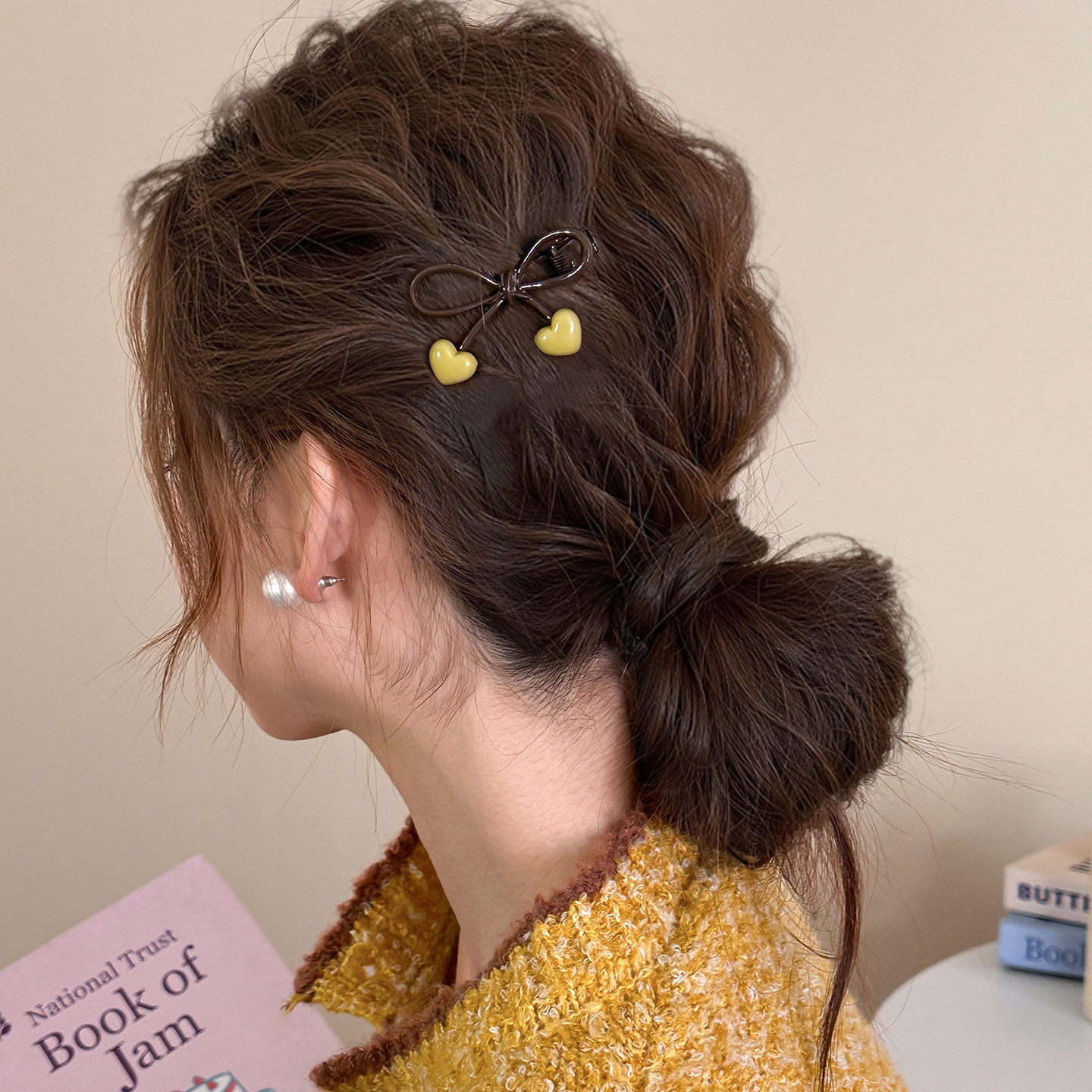 蝴蝶结碎发夹红色樱桃爱心边夹侧边前额发卡2025新款刘海夹子头饰 - 图1