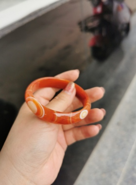 包邮/战国红色缠丝天眼双眼睛玛瑙女款玉髓本命年手镯54圈口中宽