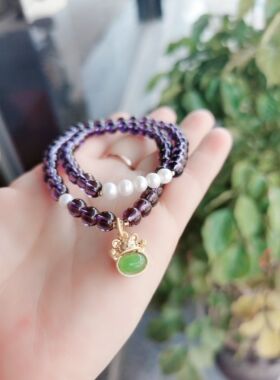 天然巴西紫水晶青金石珍珠手链女款双圈时尚小清新简约水晶手串