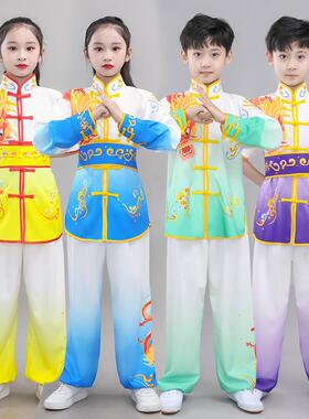 送扇子儿童六一武校表演服中国风男女童功夫武术训练比赛打鼓刺绣
