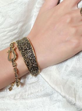 高定垂丝海棠唐草纹十字花手镯