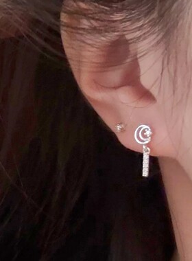 小红书爆款星星月亮耳环女小众设计感感耳钉不对称镶钻耳饰包邮