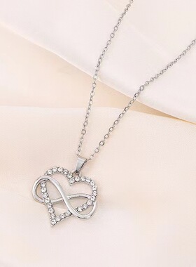 欧美跨境小众感8字爱心镶钻吊坠亚马逊同款无限爱项链女锁骨包邮