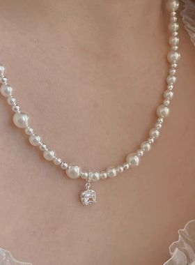 温柔方糖白钻珍珠项链