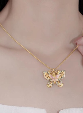 新中式镂空珐琅蝴蝶项链女国潮甜美风气质感时尚锁骨链包邮