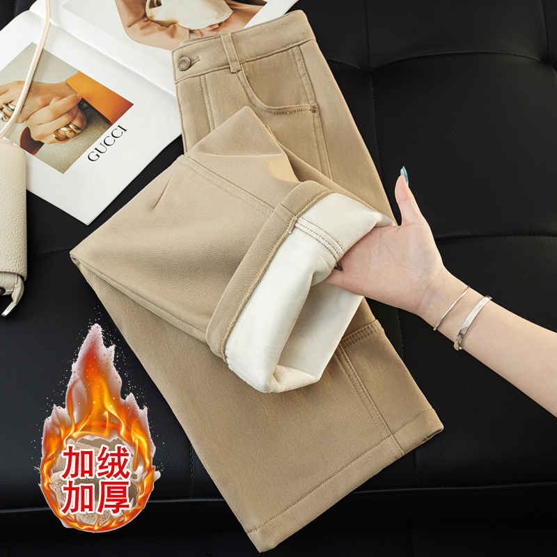 女冬季高腰显瘦直筒休闲裤子微弹口袋简约休闲女裤大码保暖,淘宝优惠券,粉丝福利购,淘宝优惠卷