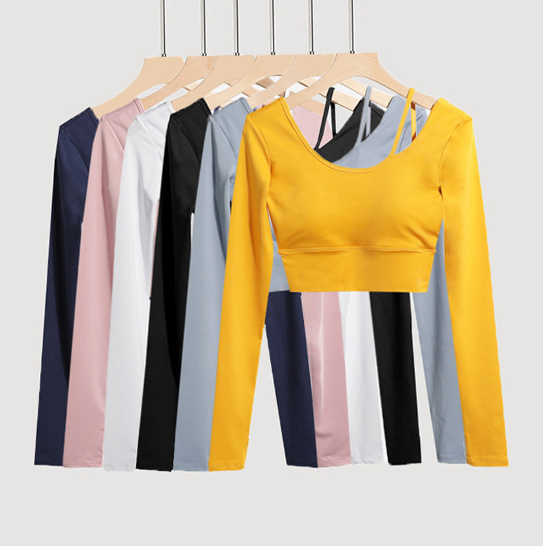 2023带胸垫瑜伽上衣秋冬短袖健身服 劲霆健身衣