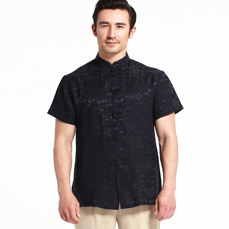 三变钱塘重磅桑蚕丝中式中年衬衫 若比邻服饰民族服装