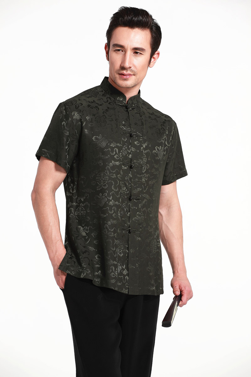 三变钱塘重磅桑蚕丝中式中年衬衫 若比邻服饰民族服装