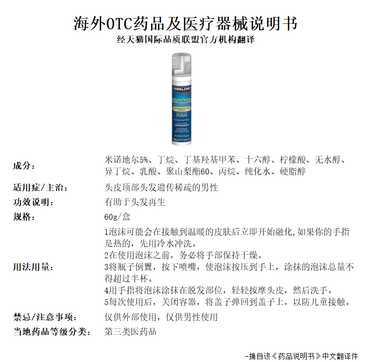 kirkland/柯克兰美国米诺地尔酊正品5％进口男士生发泡沫单件装 - 图3