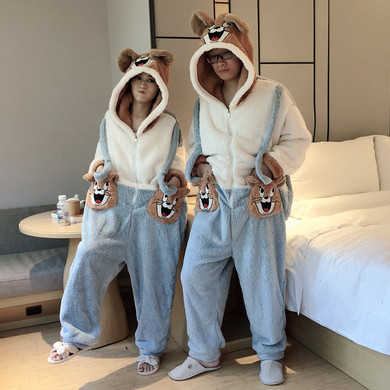 连体情侣秋冬珊瑚绒可爱200斤睡衣 贝慕雪睡袍/浴袍