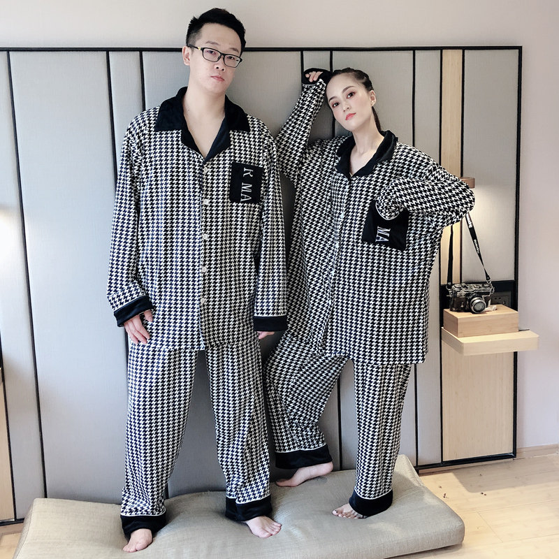 isn网红款千鸟格情侣薄绒薄款睡衣 贝慕雪睡衣/家居服套装