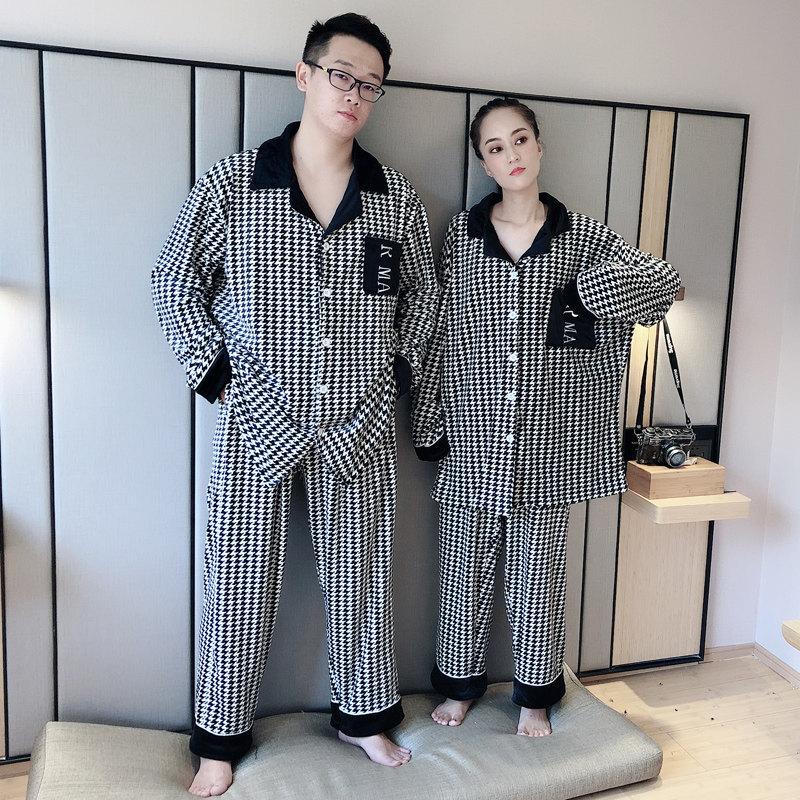 isn网红款千鸟格情侣薄绒薄款睡衣 贝慕雪睡衣/家居服套装