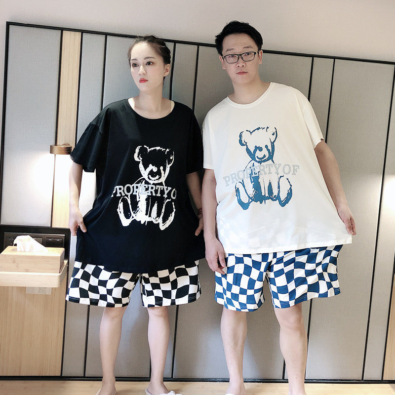 格子情侣卡通男女可外穿加大码睡衣 贝慕雪睡衣/家居服套装