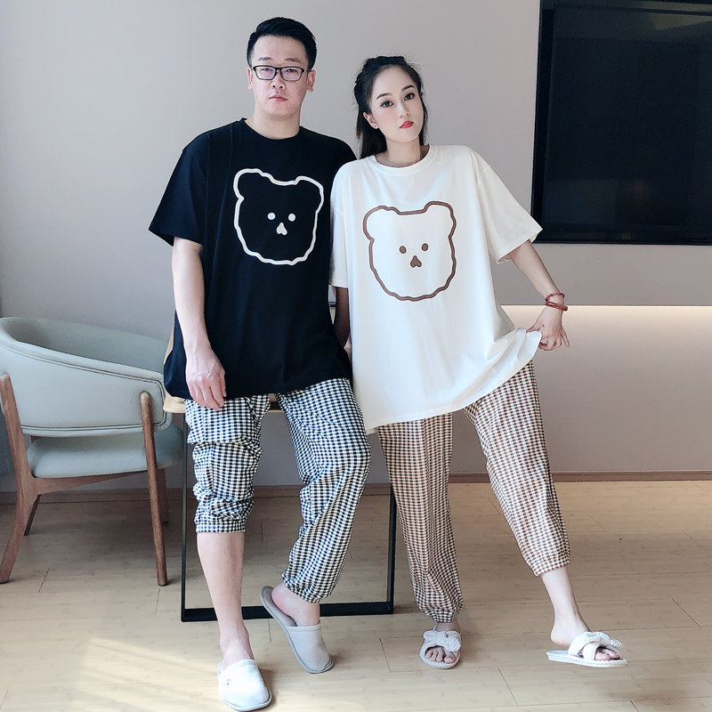 情侣夏季短袖长裤纯棉200斤睡衣 贝慕雪睡衣/家居服套装