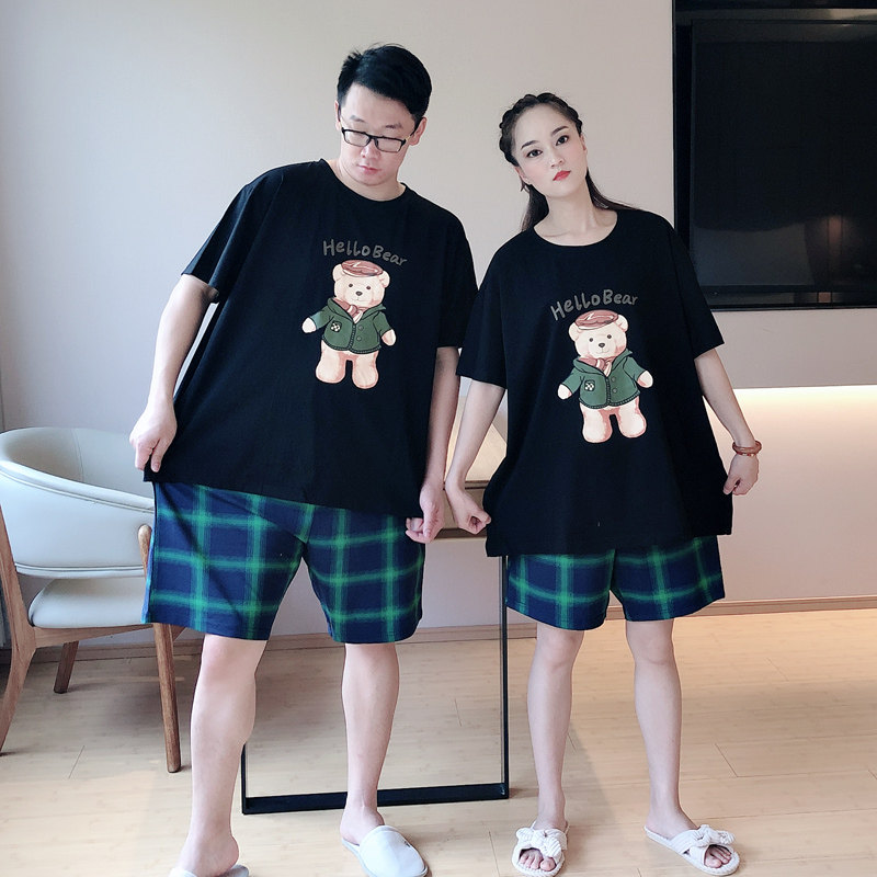 情侣格子卡通小熊加大码200斤睡衣 贝慕雪睡衣/家居服套装