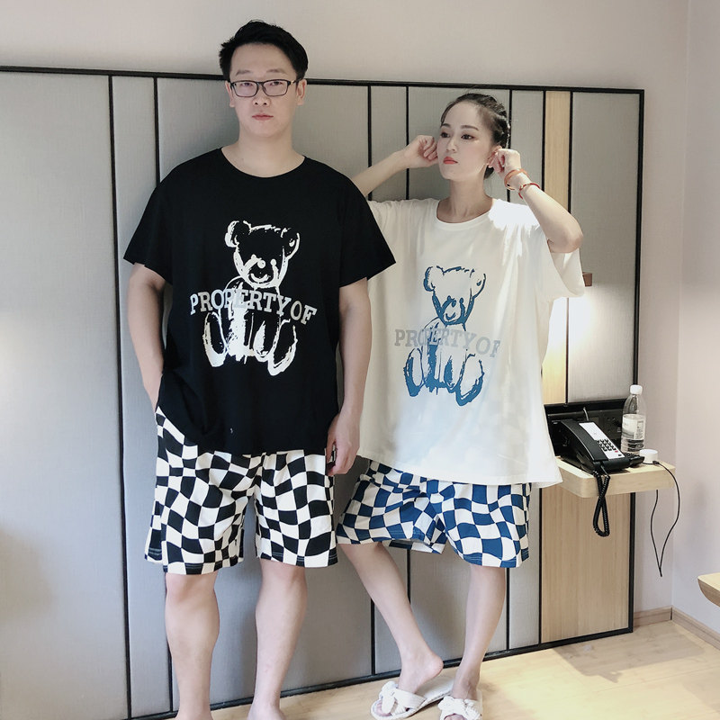 格子情侣卡通男女可外穿加大码睡衣 贝慕雪睡衣/家居服套装