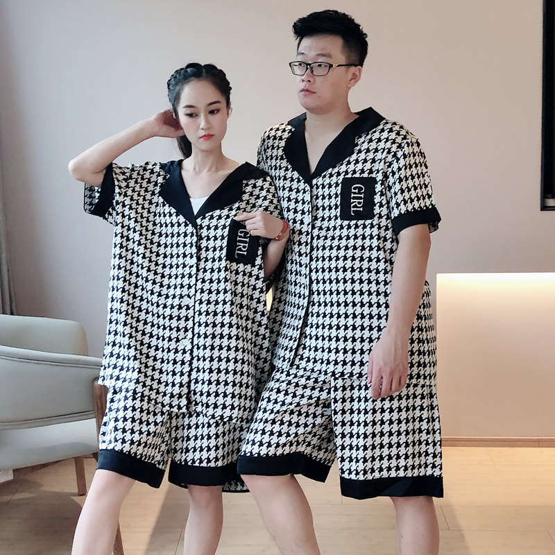 网红爆款ins情侣睡衣大码千鸟格 贝慕雪睡衣/家居服套装