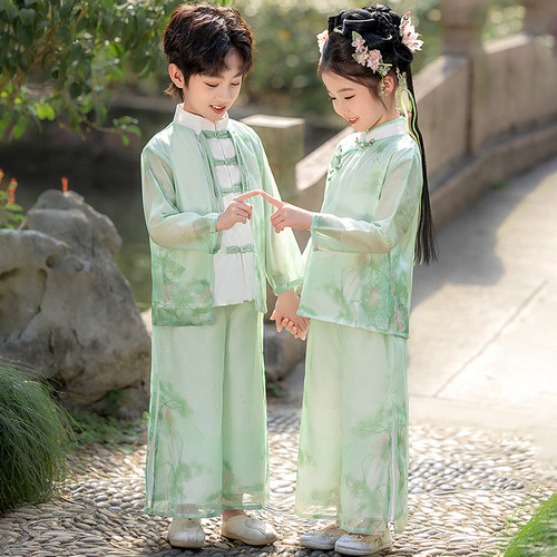 汉服男童女童春装2026新款古风中国风唐装新中式儿童古装帅气男孩 - 图3