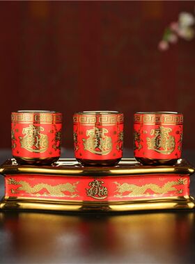 财神爷供奉酒杯供关公财神酒酒盅 供酒杯拜拜红进宝供佛水杯