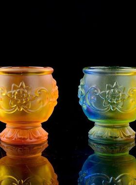 供水杯观音莲花佛前杯圣水仙家家用财神琉璃酒杯佛具酒盅茶杯