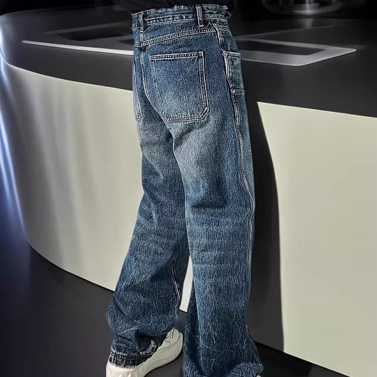 美式休闲拼接牛仔裤男宽松直筒刮烂复古长裤2026新款破洞弯刀裤子,淘宝优惠券,粉丝福利购,淘宝优惠卷