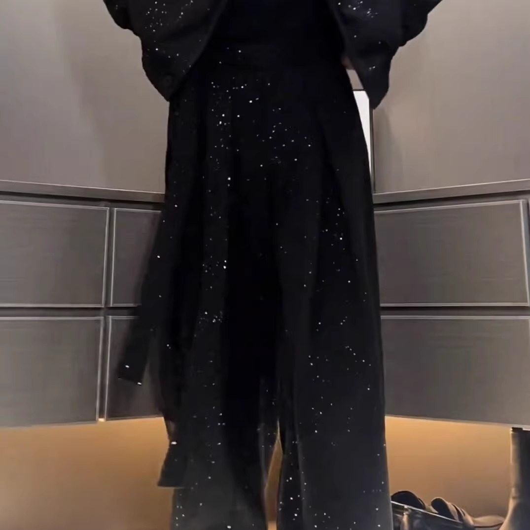 设计款满天星烫金阔腿裤男宽松秋冬季新款时尚毛呢面料褶皱弯刀裤,淘宝优惠券,粉丝福利购,淘宝优惠卷