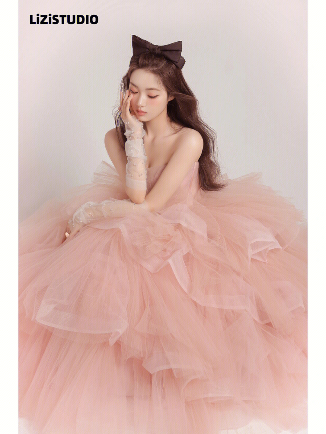 影楼主题新款粉色法式蓬蓬抹胸婚纱 耳夲民族服装/舞台装