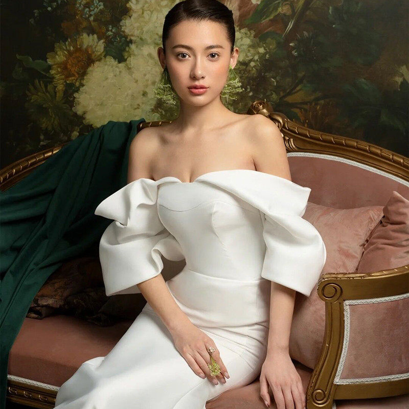 2022年新款影楼油画风白色鱼尾婚纱 耳夲婚纱