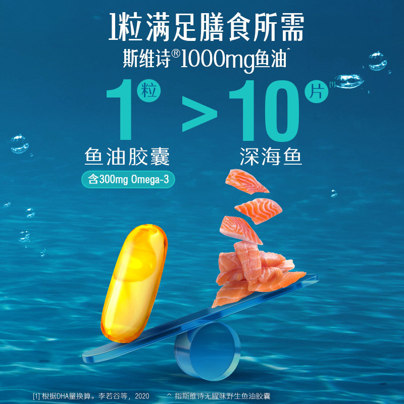 【直播专享】Swisse深海鱼油胶囊omega3成人中老年DHA/EPA澳洲2瓶