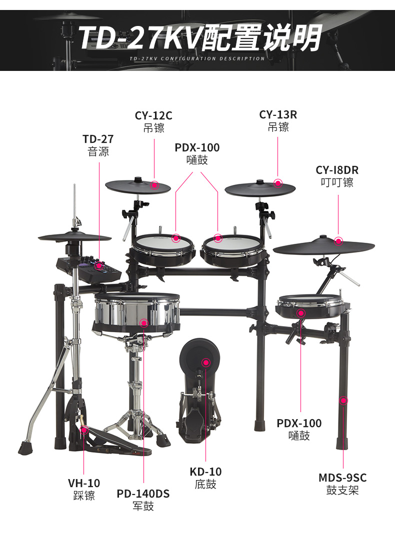Roland 罗兰电鼓新款 TD27KV电子鼓成人架子鼓爵士鼓正品行货包邮 - 图0