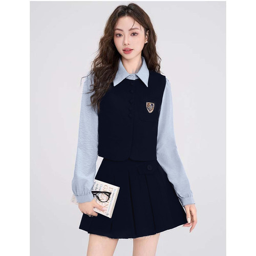 学院风套装裙两件套女2025秋季新款小个子上衣短裙一整套TX0099 - 图2